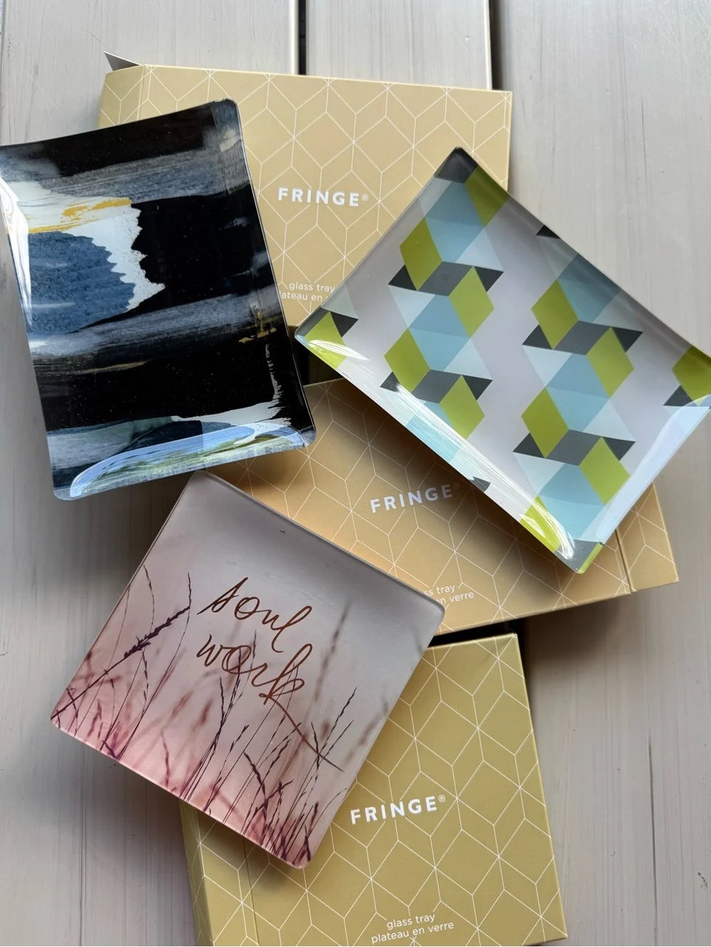 Fringe Studio Glass Trinket Trays in Black, Blue, Green and Pink